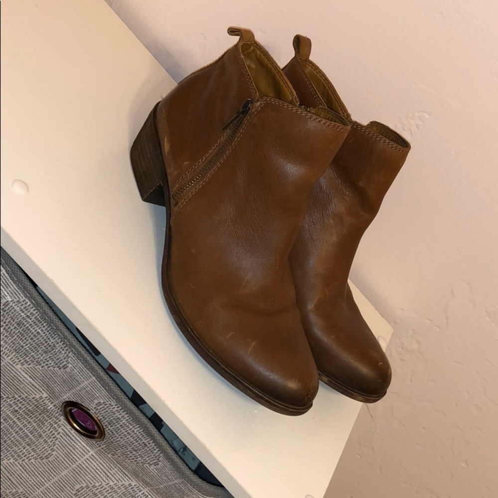 Brown leather booties